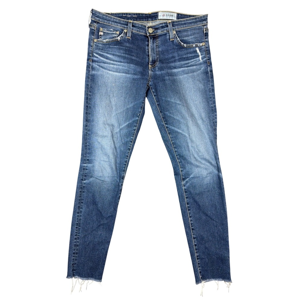 AG Adriano Goldschmied The Legging Ankle Jeans 29R Blue Distressed Raw Hem